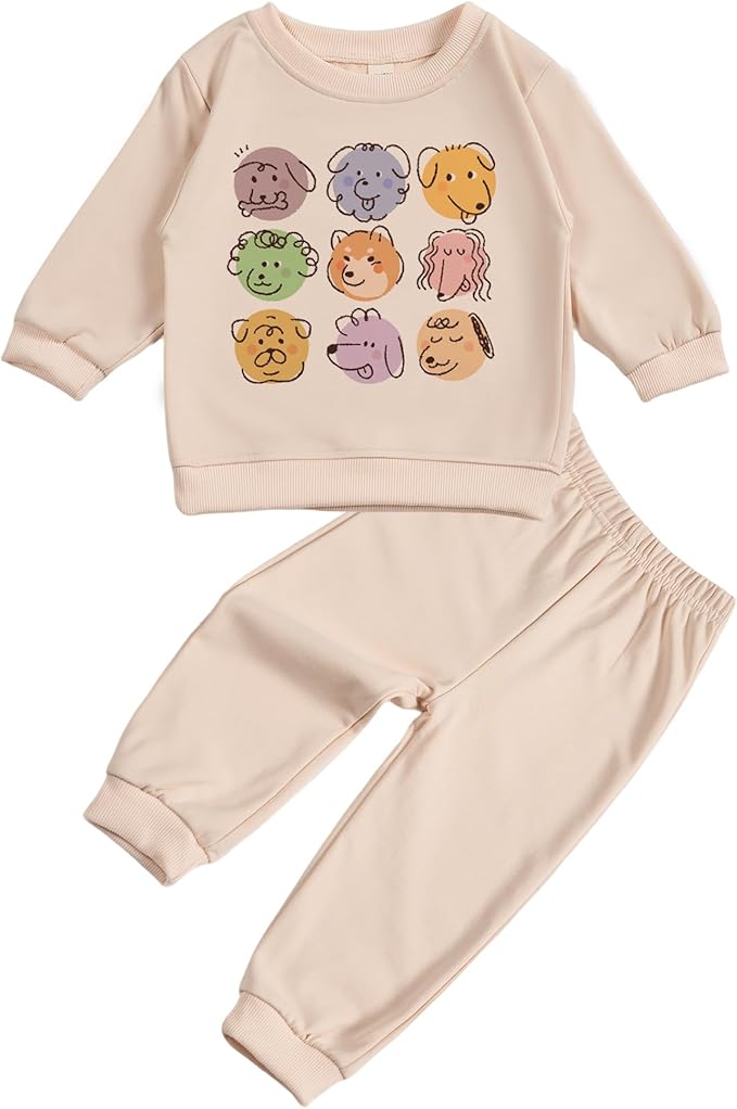 Toddler Baby Cute Dog Puppy Long Sleeve Sweatshirt Top Jogger Pants Set Cute Fall Winter Clothes Set