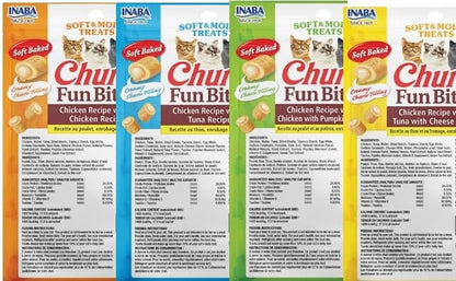 INABA Churu Fun Bites for Cats, Soft & Chewy Baked Chicken Wrapped Filled Cat Treats with Taurine, 0.42 Ounces Each Tetra, 12 Tetras, 4 Flavor Variety Pack