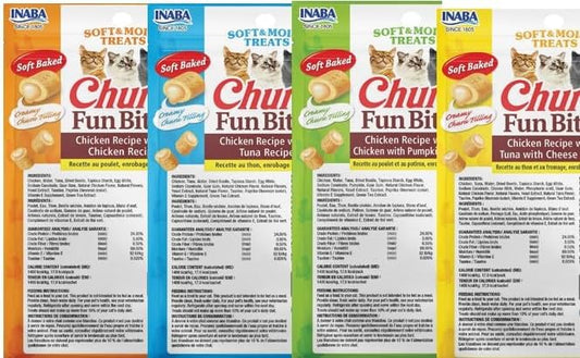 INABA Churu Fun Bites for Cats, Soft & Chewy Baked Chicken Wrapped Filled Cat Treats with Taurine, 0.42 Ounces Each Tetra, 12 Tetras, 4 Flavor Variety Pack