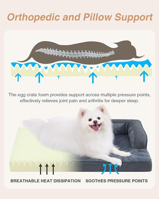 KSIIA Washable Dog Bed Medium Size Senior Dog, Orthopedic Warm Soft Pet Sofa Waterproof Pet Couch with Sides, Non-Slip and Egg-Crate Foam Beds with Removable Cover, 29x18Inch, Dark Grey
