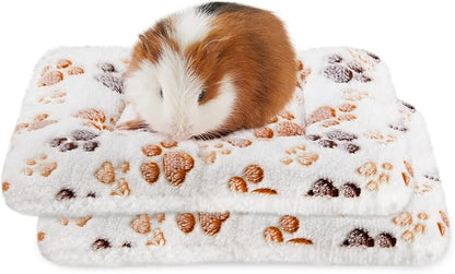 Amakunft 2 Pcs Guinea Pig Bed Mat Washable, Rabbit Winter Bed Pad for Indoor, Warm Small Animal Bed Mattres, Fleece Sleeping Pad for Bunny, Rat, Hedgehog, Sugar Glider, Chinchilla (Paw, Medium)
