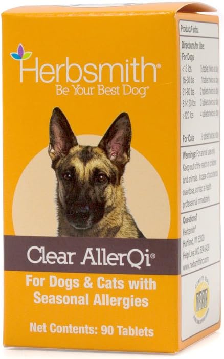 Herbsmith Clear Allerqi – Allergy Aid for Cats & Dogs – Pet Allergy Support – Anti Itch Pills for Dogs & Cats - 90 Tablet