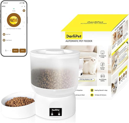 Automatic Cat Feeder with 270-Day Battery Life, Rechargeable Auto Cat Feeder with Slow Feed Mode & Very Quiet Dispensing, 2.5L App Controlled Small cat Food Dispenser for Cats & Small Dogs