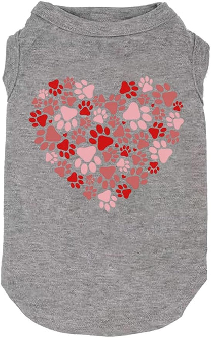 Dog Shirts Hearts Print Funny Graphic Small Large Dog Clothes Puppy Vest Gift for Dog Valentine's Day Apparel (XX-Large, Q-Grey01)