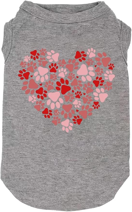 Dog Shirts Hearts Print Funny Graphic Small Large Dog Clothes Puppy Vest Gift for Dog Valentine's Day Apparel (Medium, Q-Grey01)