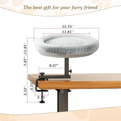VERIFOST Cat Bed for Desk with Adjustable Height & 360 Rotation Elevated, Heavy-Duty Cat Desk Bed for Small Space, Soft & Comfortable Modern Unique Kitten Furniture, Indoor Cats Up to 60 lbs (Gray)
