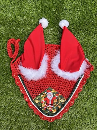 Horse Ear Bonnet Santa Claus Double Hats Fly Hood Ear Net Fly Veil Gift for A Christmas Equestrian Tack Equine (Printing, X-Large/X-Full)