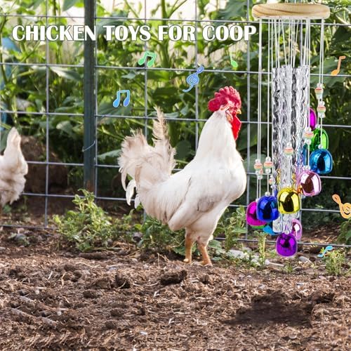 Chicken Toys for Coop, Chicken Wind Chime Enrichment Toys, Hanging Chick Peck Toy with 4 Aluminum Tubes 11 Bells, Chick Musical Coop Accessories