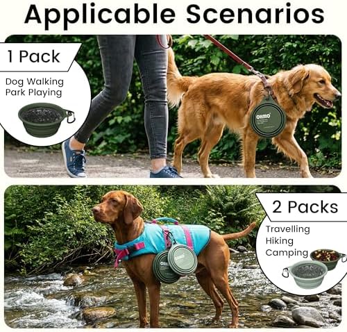 OHMO Large Collapsible Dog Bowls, Steel Rim, 27oz, 2pcs, Camo&Sage Green