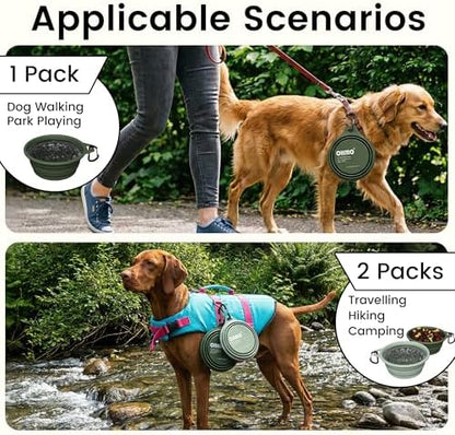 OHMO Large Collapsible Dog Bowls, Steel Rim, 27oz, 2pcs, Camo&Sage Green