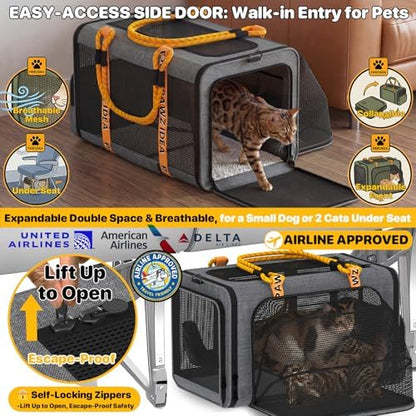 PAWZIDEA Expandable Pet Carrier for Small Cats & Dogs, TSA Airline Approved