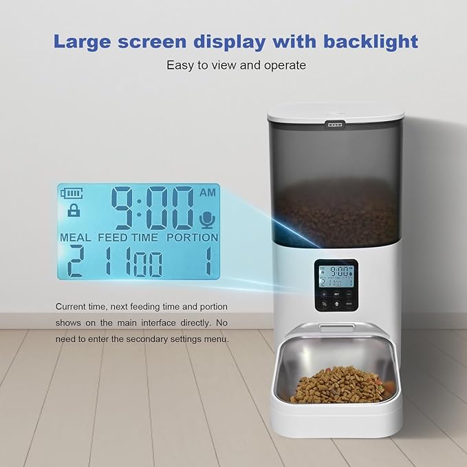 Automatic Cat Feeder, 6L Cat Food Dispenser with 10s Voice Recorder, Pet Feeder up to 8 Meals per Day, Timed Feeder with Dry Food Sealed Ring (Grey)