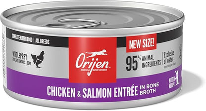 ORIJEN Premium Pate Wet Kitten Cat Food in Bone Broth Chicken & Salmon Entrée 5.5oz Cans (6 Count)