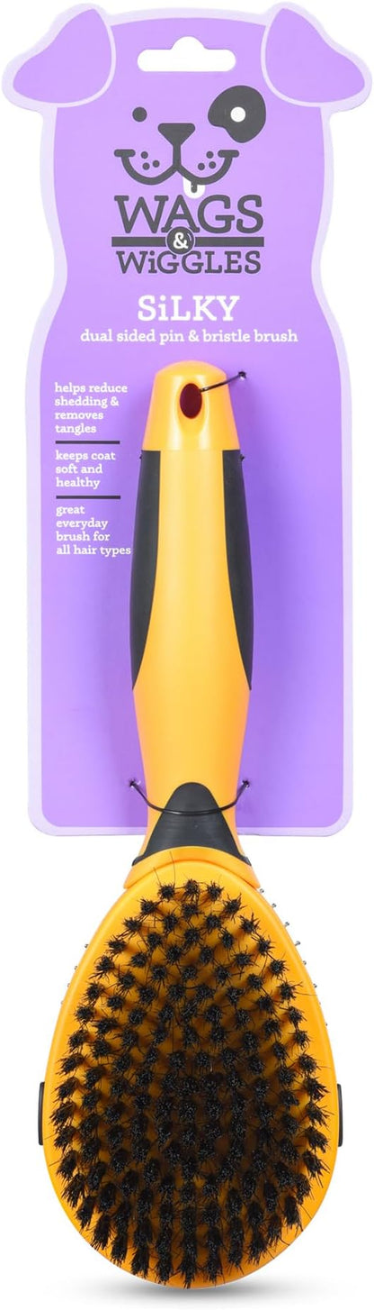 Wags & Wiggles Double Sided Dog Brush - Efficient Pet Grooming for Long or Short Haired Dogs & Cats, Shedding Brush, Detangling Pin & Bristle Dog Hair Remover