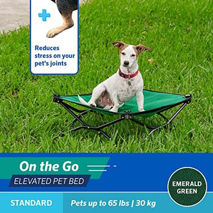 Coolaroo On-The-Go Elevated Dog Bed - Foldable Pop-Up Travel Dog Bed with Breathable, Moisture-Resistant Fabric, Carry Bag Included, Lightweight & Portable, Emerald Green, Standard