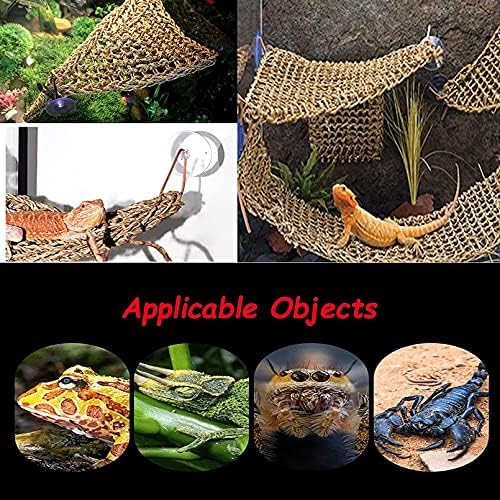 Tfwadmx 2 Pack Bearded Dragon Hammock, Reptile Climbing Decor, Lizard Lounger 100% Natural Seagrass Fabric Hammock for Reptiles, Geckos, Anoles, Iguanas, Hermit Crabs, Triangular