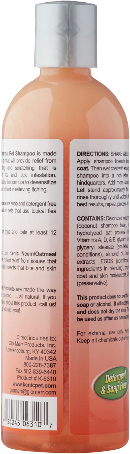 Kenic Neem Oatmeal Conditioning Dog & Cat Shampoo, Calming Relief for Itchy Skin with Natural Flea & Tick Support, Moisturizing Botanical Blend, Made in USA