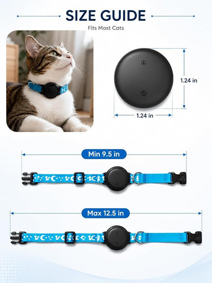 GPS Cat Tracker Collar (iOS & Android) - Real-Time Activity Tracking Blue | No Subscription Smart Pet Finder Tag, Works with Google Find Hub & Apple Find My App for Keys, Kitten Items