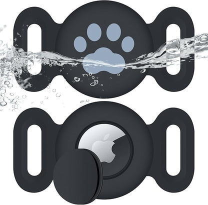 Waterproof Collar Holder Compatible with Airtag (2 Pack), Protective Anti-Lost Case for GPS Tracker, Silicone Collar Holder for Pets (Black/Black)
