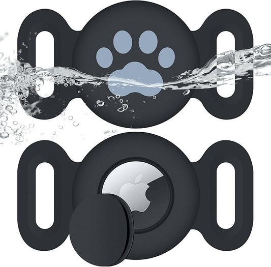 Waterproof Collar Holder Compatible with Airtag (2 Pack), Protective Anti-Lost Case for GPS Tracker, Silicone Collar Holder for Pets (Black/Black)