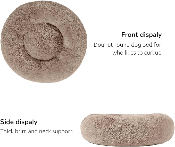 HACHIKITTY Calming Donut Cuddler Dog Bed, Round Fluffy Pet Bed with Sewn-in Cushion for Large Dogs,Washable, Taupe, XLarge 36''