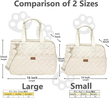 Small Dog Carrier Kitten Puppy Handbag with Multiple Pockets,Woman Style,Breathable Mesh Soft Cushion,Pets Tote Purse Picnic Travel Outdoor,MAX 6 lb (Cream, Small)
