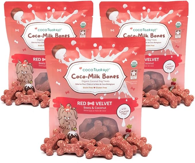 CocoTherapy Red Velvet Coco-Milk Bones 3 Pack, 6 Ounces Each, USDA Organic