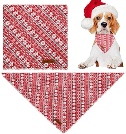 Christmas Dog Bandana - Snowman Triangle Bib Scarf for Girl Boy Dogs, Cotton Pet Kerchief, Cute Red Adjustable Winter Puppy Accessory for Small Medium Large Dogs