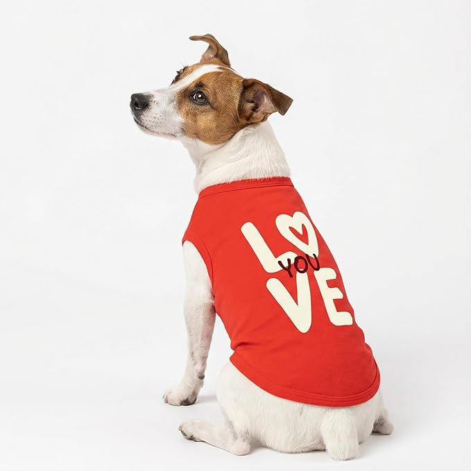 Fitwarm Love You Dog Shirt, Funny Valentines Outfit for Small Dogs Boy Girl, Festive Pet Clothes, Red, White, Medium
