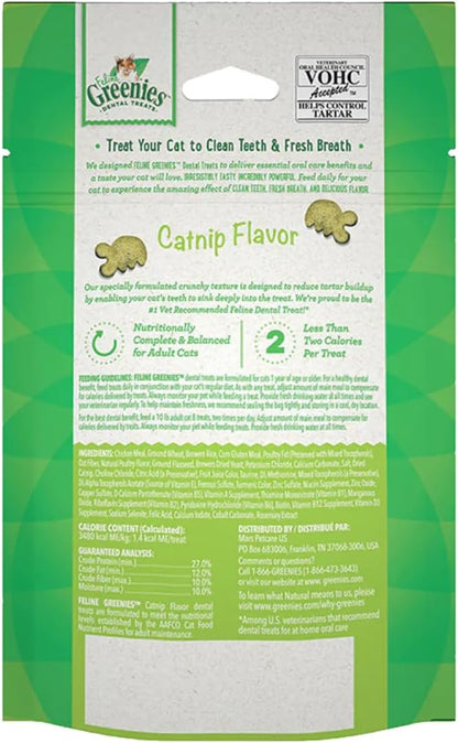 Greenies Cat Treats, Feline Veterinarian-Recommended Adult Natural Dental Treats, Catnip Flavor, 2.1 oz. Pouch