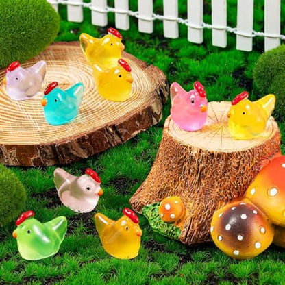 90PCS Luminous Mini Resin Chicken Tiny Chickens Bulk for Dollhouse