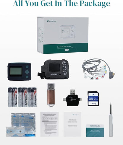 Portable 12-Lead Heart Monitor with AI Analysis for Home Use, 24 Hours Recording, Stand-Alone Machine with LCD Screen, Software Compatible with Mac & Windows, TH12