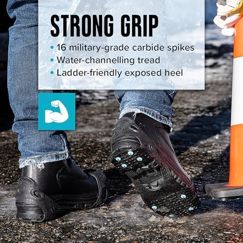 Due North All Purpose Industrial Ice Cleats for Men & Women - Traction Aids for Walking & Working on Snow/Ice - 16 Spikes
