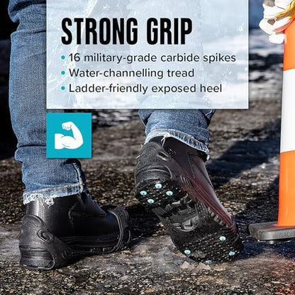 Due North All Purpose Industrial Ice Cleats for Men & Women - Traction Aids for Walking & Working on Snow/Ice - 16 Spikes