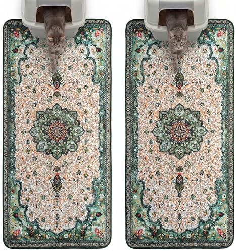 Hompet Cat Litter Mat 2 Pack, 28.5x60 Large Machine Washable Trapping Mats for Cats, Super Absorbent & Urine-Proof Cat Litter Box Mat for Floor, Waterproof & Non Slip Kitty Litter Rug