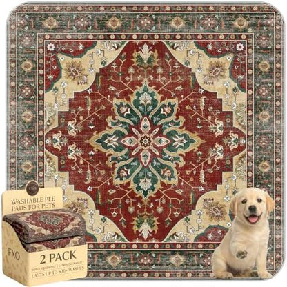 Washable Pee Pads for Dogs,Great Urine Absorbent Reusable Puppy Training Pads,Waterproof,Leak-Proof & Non-Slip Potty Pads for Whelping,Crate,Playpen,Bed.(Red Forest Floral,36"x36")