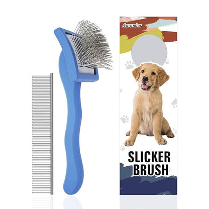 Dog Slicker Brush for Golden Doodle Grooming Kit - Dematting Brushes for Goldendoodles, Labradoodles, Poodles - Pet Hair Brush for Short & Medium Haired Dogs - Small (Blue)