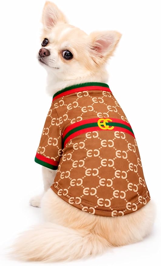 Luxury Designer Dog T Shirt – Trendy Puppy Clothes for Small Dogs, Fashion Pet Tee for French Bulldogs & Chihuahuas, Everything Chic Dog Apparel (GucchewiTee, Small)