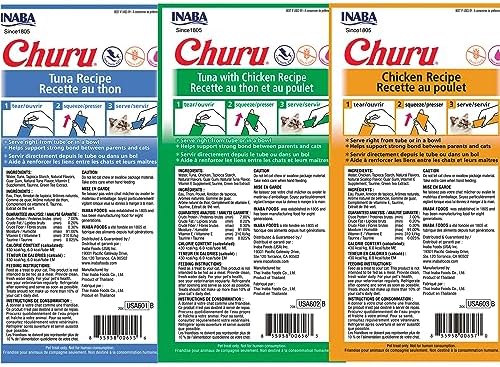 INABA Churu Lickable Creamy Purée Cat Treats 3 Flavor Tuna and Chicken Variety Pack, 4 Count Pack of 18 (72 Tubes Total)