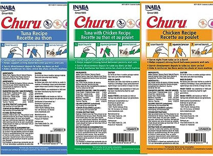 INABA Churu Lickable Creamy Purée Cat Treats 3 Flavor Tuna and Chicken Variety Pack, 4 Count Pack of 18 (72 Tubes Total)