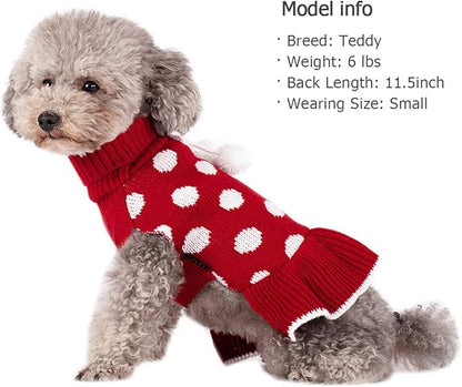KYEESE Dog Sweater Dress with Leash Hole Turtleneck Dog Sweaters for Girl Medium Dogs Polka Dot Knit Pullover Warm Pet Sweater for Fall Winter