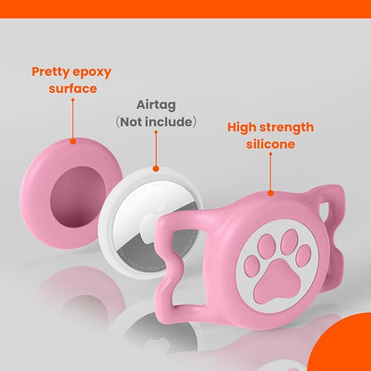 IP68 Waterproof Compatible with AirTag Dog Collar Holder, Silicone with AirTag Dog Holder for Apple AirTags (Pinkx2)