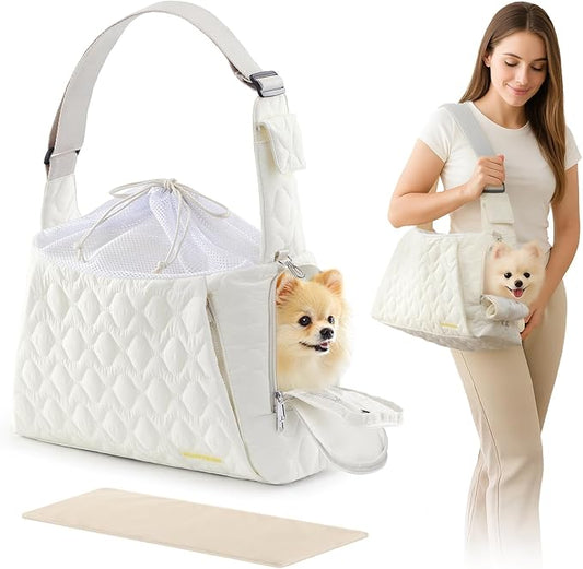 JourCraf Dog Carrier Sling for Small Dogs, Front Cat Sling & Cats Up to 15 lbs, Dog Purse with Adjustable Strap Front Zipper Pocket, Double Safety Feature, Hands Free for Travel