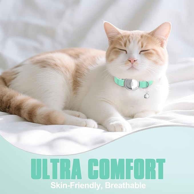 AirTag Cat Collar, Elastic Tracker Collar with Airtag Holder and Bell | Compatible with Apple Air Tag, Lightweight & Scratch Resistant, Adjustable Stepless GPS Pet Collar for Cats Kittens, Green