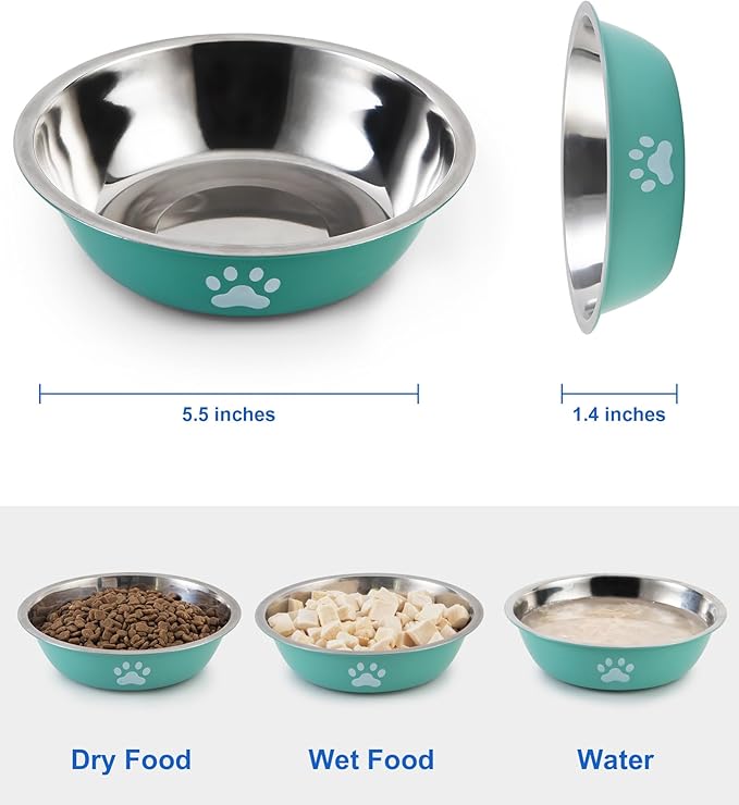 Stainless Steel Cat Bowl Set - Whisker Friendly Wide Shallow Cat Food Bowls, Non-Slip Cat Dishes, 6-Pack Cats Food & Water Bowls for Multi-Cat Homes, Indoor & Outdoor Use