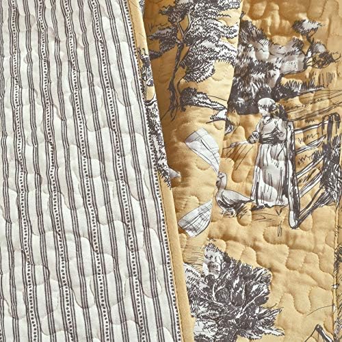 Lush Decor French Country Toile Reversible Cotton Throw Blanket Single 50" W x 60" Yellow & Gray - Yellow Blankets for Bed - Vintage Couch Blanket