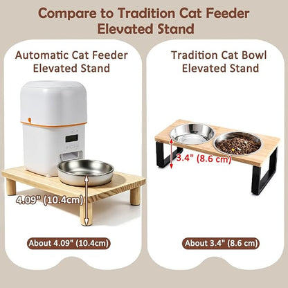 SZEE Cat Food Stand, Elevated Cat Feeder Stand for Automatic Feeder & Bowls | Raises Feeder/Bowl by 3", Relieves Spine and Joints Noticeably on Pets ( Large & Solid Pine Wood)