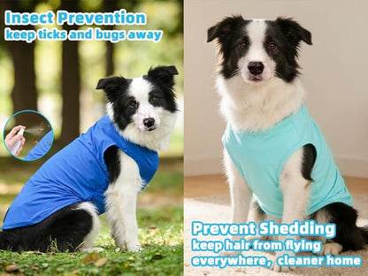 KOOLTAIL Dog Clothes for Large Dogs Boys Girls, 5 Pack Cotton Comfortable Dog T Shirts Coats for Outdoor, UV & Insect Protection Anti-Hair Loss & Lightweight Pet Vest Tank Tops Apparel,Blue&Green,3XL
