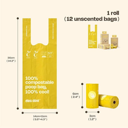 Compostable Dog Poop Bags with Handles 144 Count - Biodegradable Poop Bags for Dogs, Leak Proof, Extra Thick, ASTM D6400 Certified, Unscented