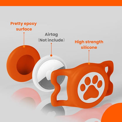 Waterproof Airtag Dog Collar Holder for Apple Air Tag, Silicone Dog Airtag Holder for Dogs & Cat Collars(Orange)